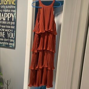 Orange Ruffled Tiered Halter Sundress